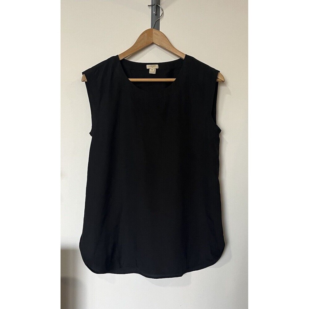 J Crew Factory Black Satin Cap Sleeve Blouse Size XS